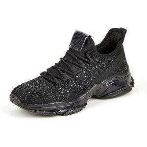 🆕Women Black Rhinestone Mesh Slip On Walking Breathable Sparkle Glitter Sneaker
